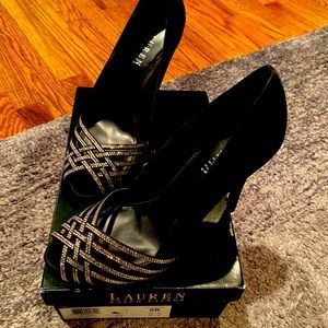 Ralph Lauren Balina Black Satin Pumps